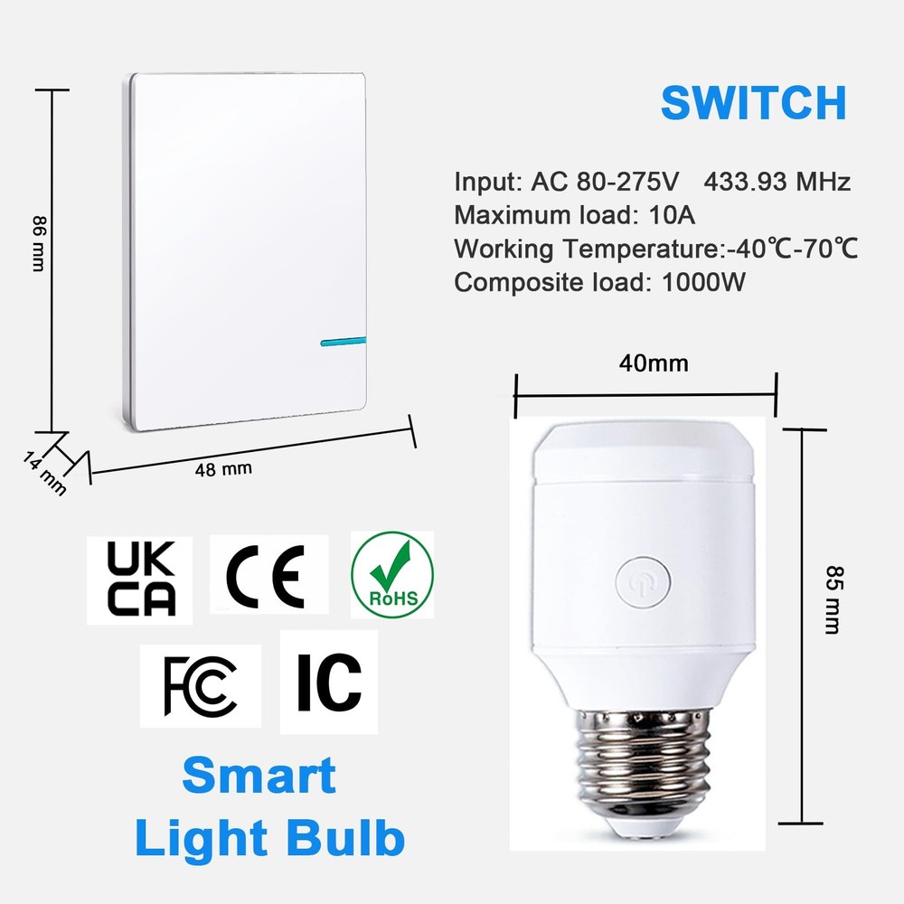 500W Remote Control Light Bulb Socket, E26/E27 Bulb Base Holder, 100FT Range,...