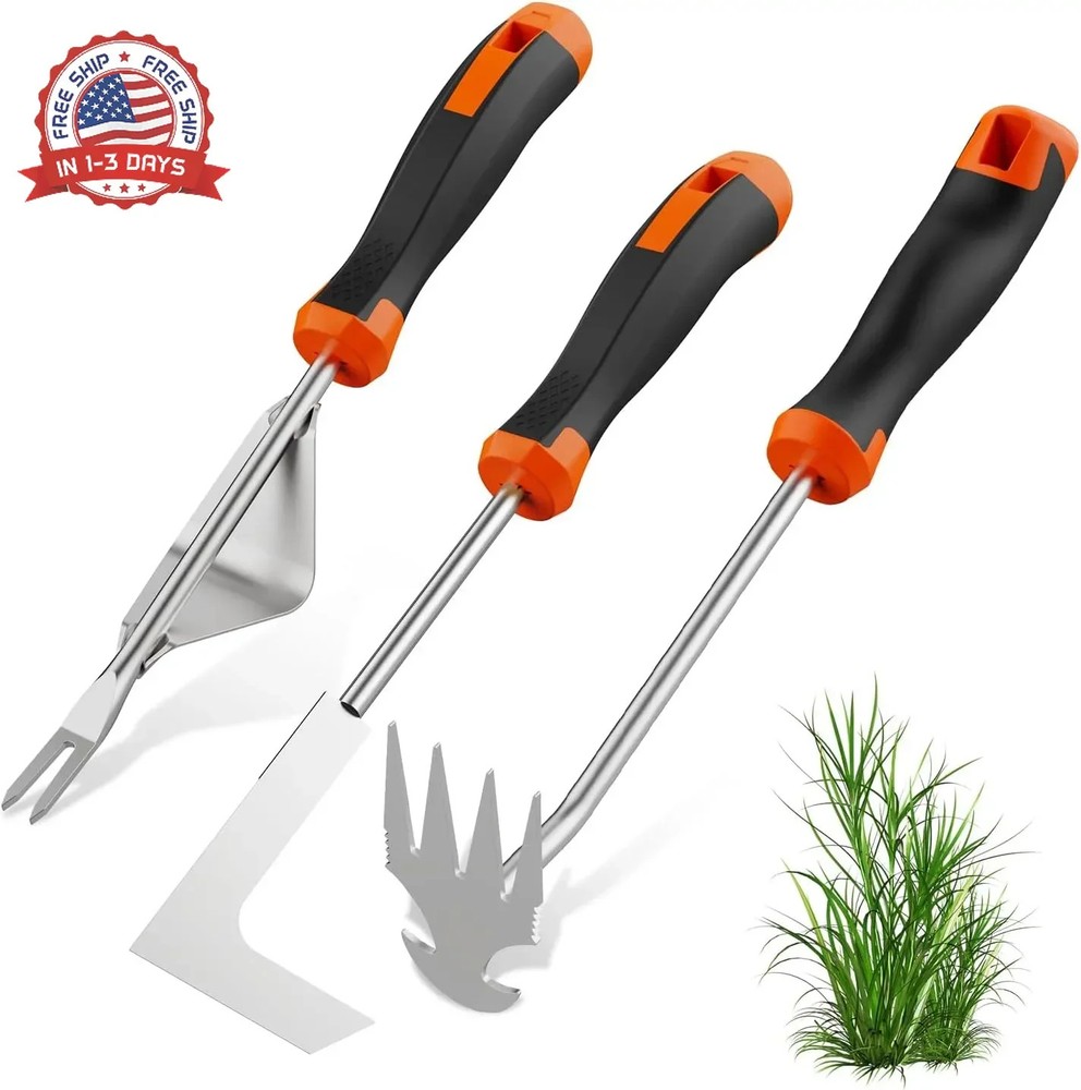 fishark Weed Puller Tool Set, 3 Pack Manual Weed Puller with Ergonomic Handle, S