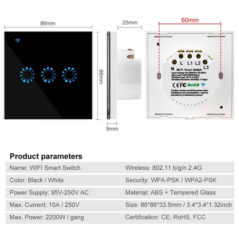 TUYA Smart Life APP WiFi Light Switch Socket EU Touch Panel Works w/Alexa Google