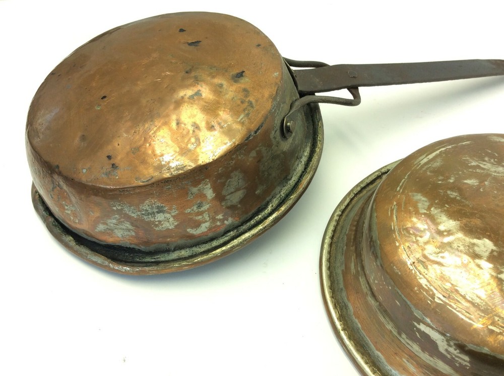Set Three Forged Handle Iron Copperware Old Cookware Skillets Pans