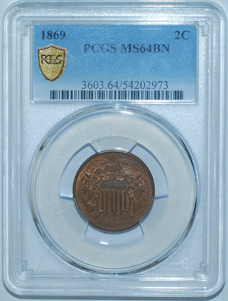 1869 PCGS MS64BN Brown 2 Cent Piece 2C