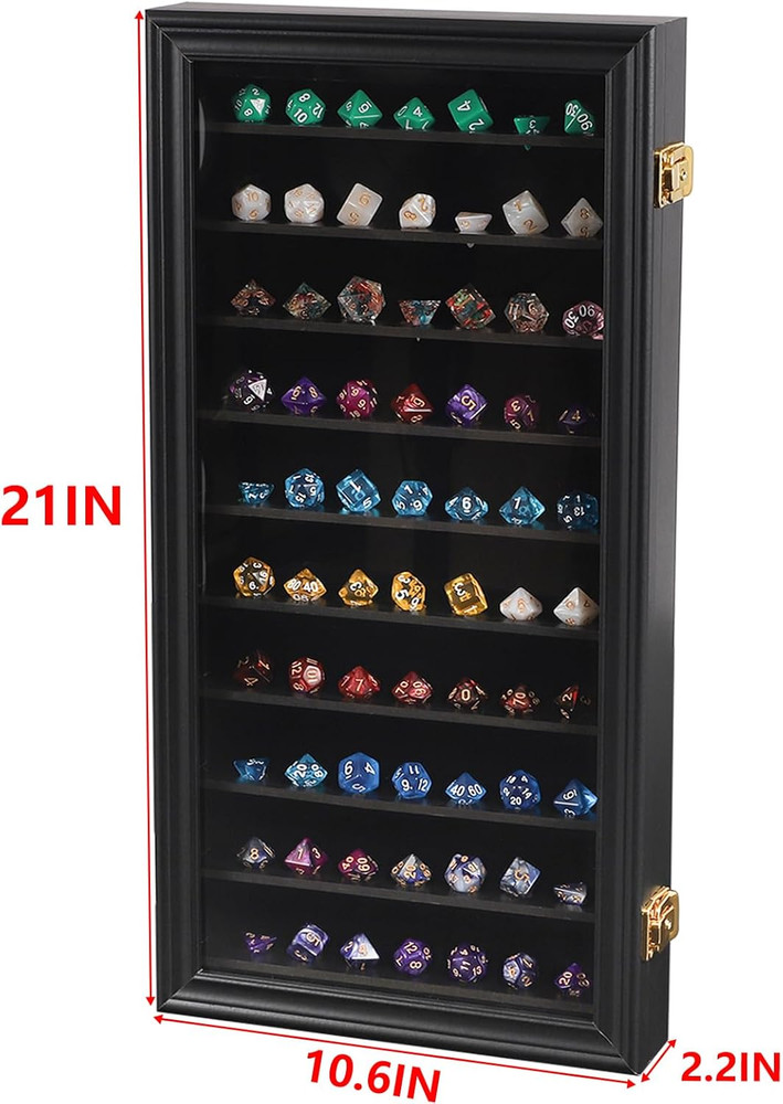 Large Hexagonal DND Dice Display Case - Lockable Wall Mount with UV Protection