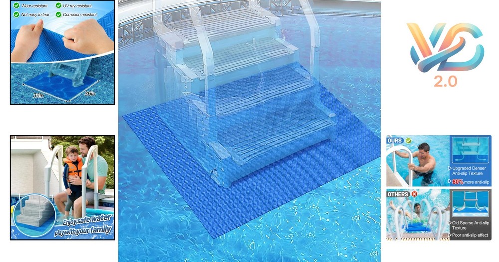 Blue Vinyl Pool Ladder Step Mat 36x36 Non-Slip, Buffer & Protector