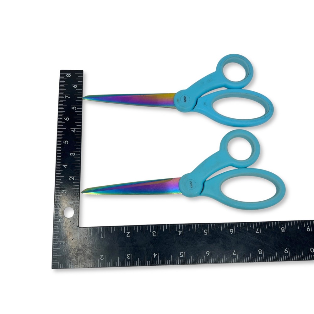 Yoobi Multi-Purpose Scissors, Blue Handle Rainbow Iridescent Blades, 2 Pcs