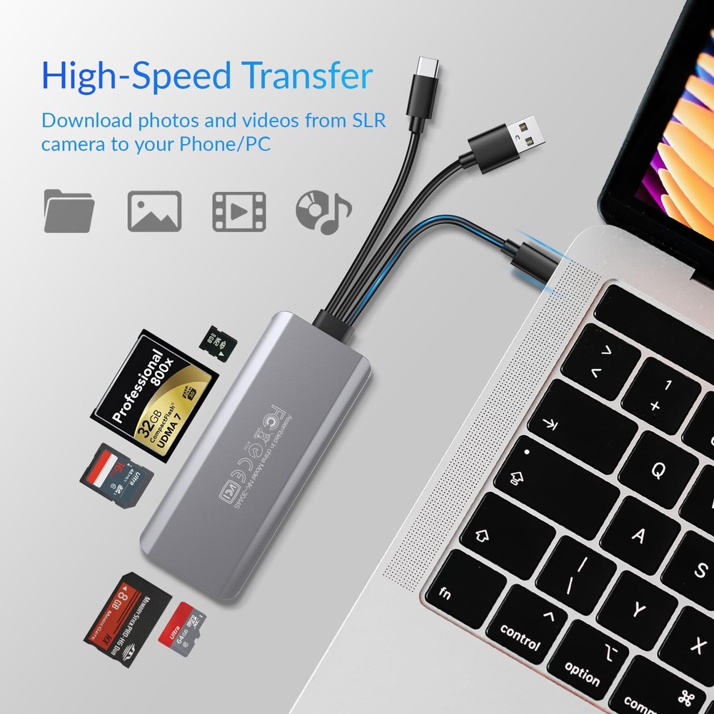5-in-1 Multi Memory Card Reader,Aluminum 5 IN 1, Grey