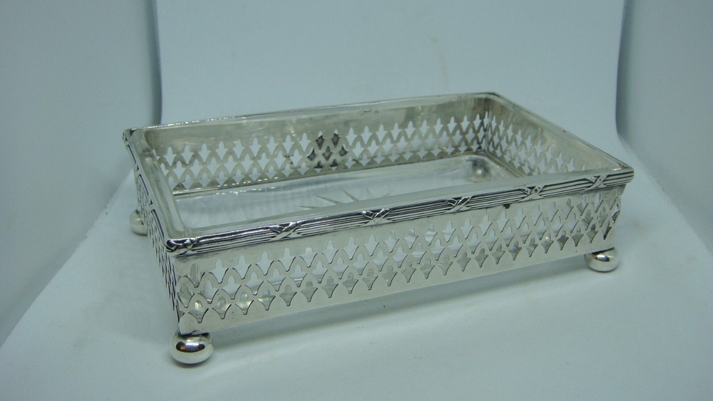 VINTAGE WALLACE & SON RECTANGULAR STERLING SILVER GLASS DISH SERVER 2.84