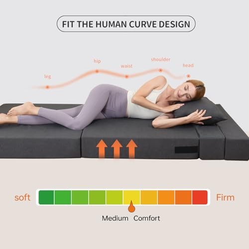 Folding Sofa Bed, Foldable Bed Sleeper Chair with Pillow, Standard Dark Grey