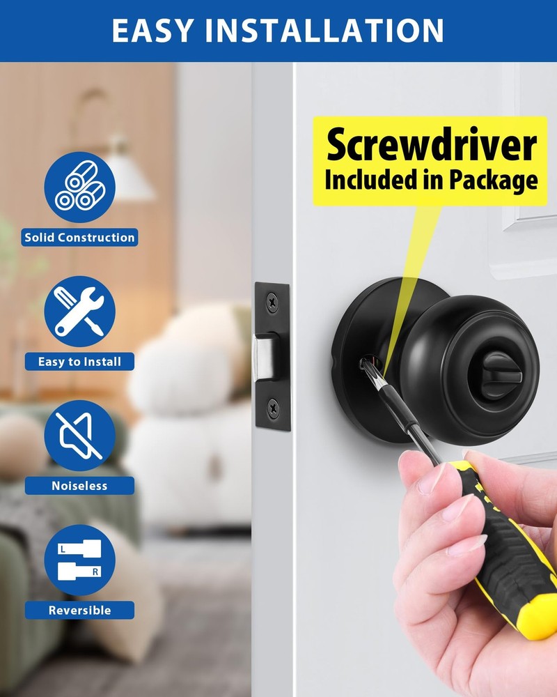 Lanwandeng All Keyed Alike Entry Door Knobs and Single 1 Pack, Matte Black