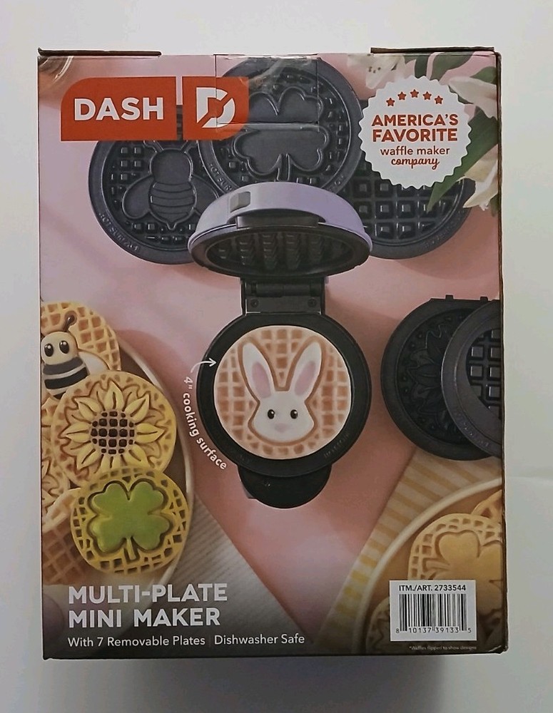 Dash Multi-Plate Mini Waffle Maker with Removable Plates Bee, Bunny Clover Heart