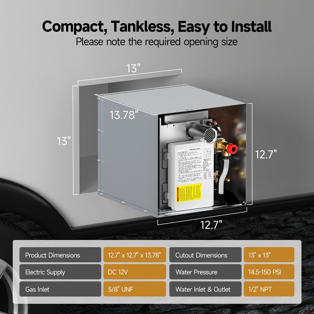 65,000 BTU RV Tankless Water Heater On Demand Heater 15x18 Propane for 6 GALLON