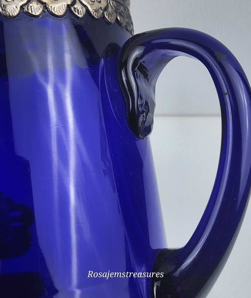 Cobalt Blue Pitcher with Silver Toned Filigree