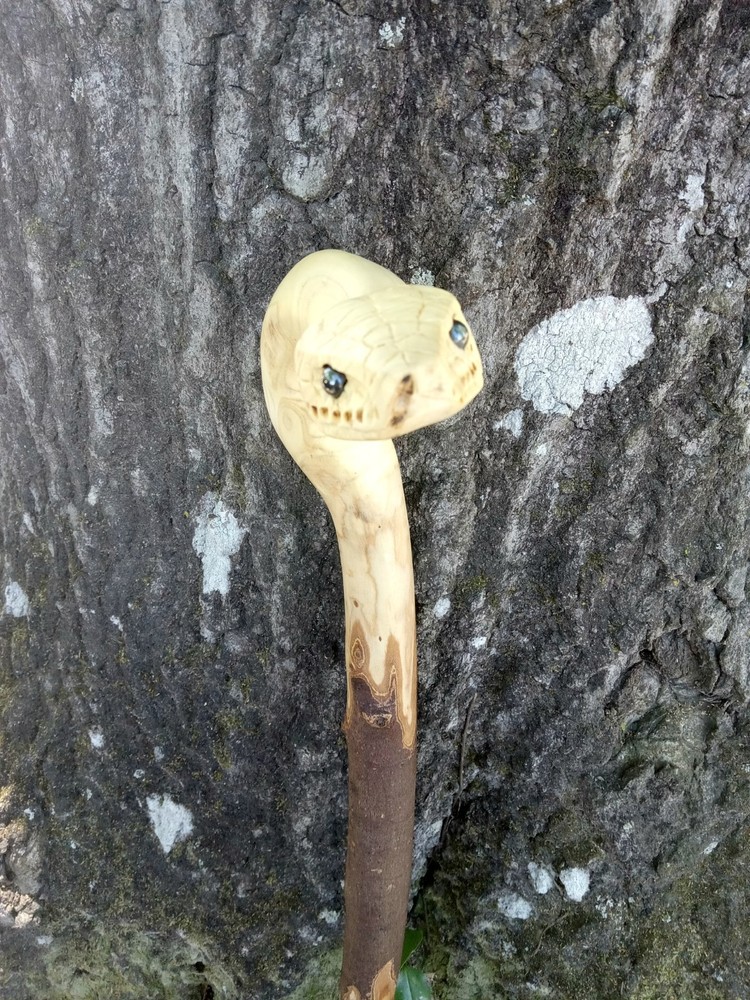 Handmade Unique Viper Snake Walking Cane Solid One Piece Stick