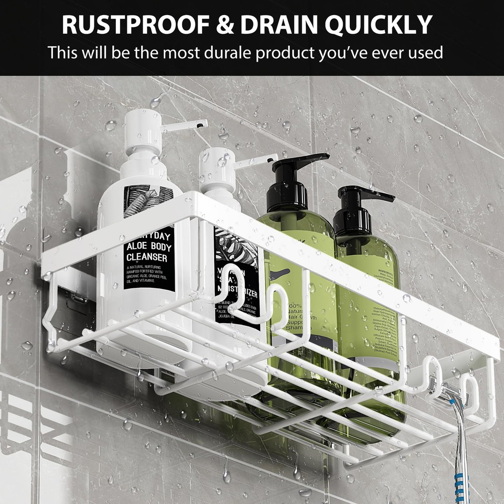 Moforoco Shower Caddy Shelf Organizer Rack Self Adhesive Black Bathroom