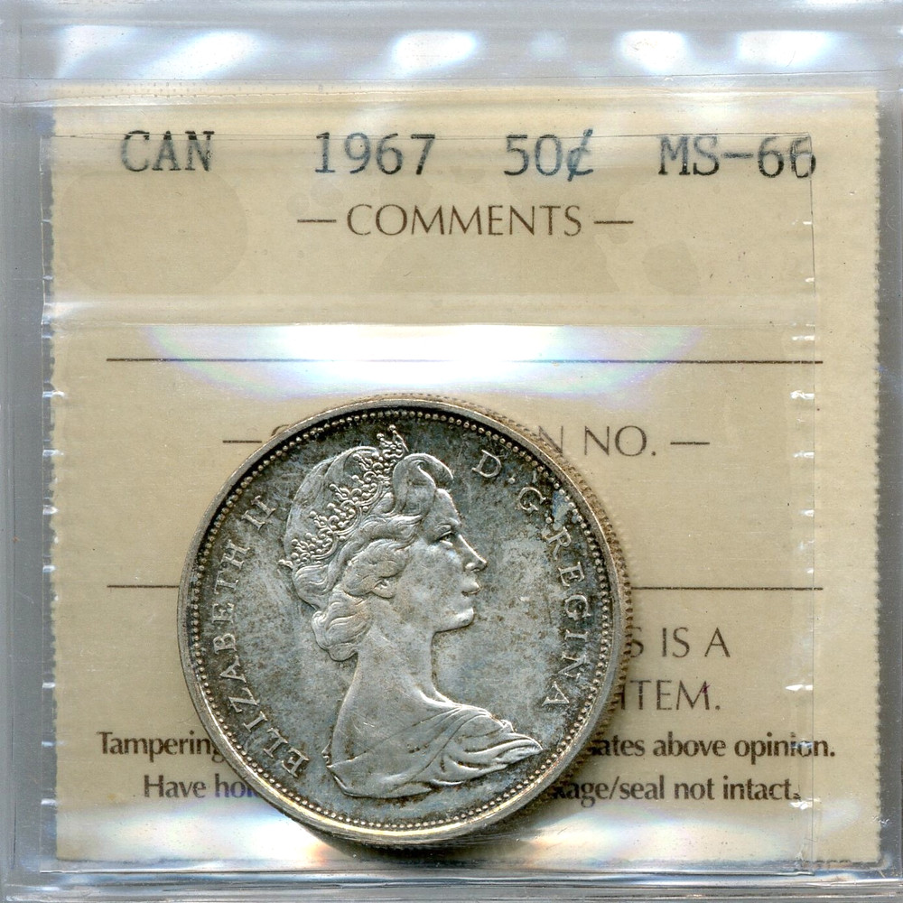 1967 Canada 50 Cents - GEM Uncirculated, ICCS MS66