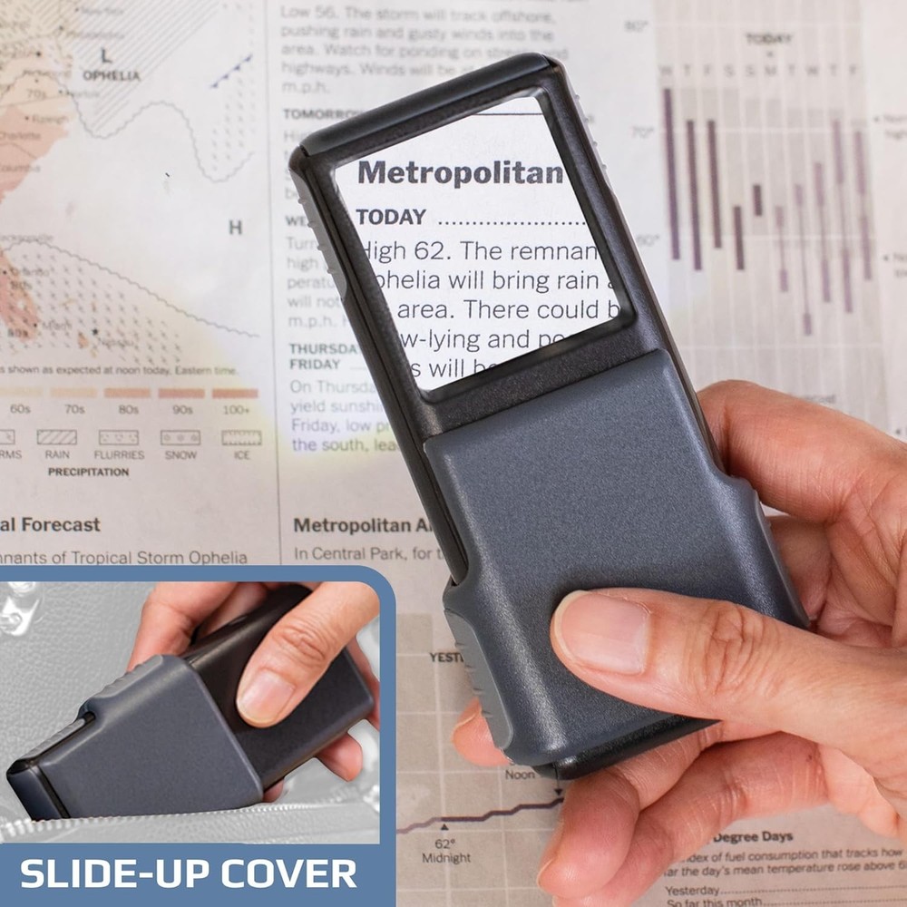 Carson MiniBrite LED Lighted Slide-Out Aspheric Magnifier with Protective Sleeve