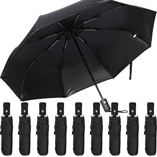 9 Pack Compact Umbrellas Bulk Folding Automatic Windproof Waterproof Black
