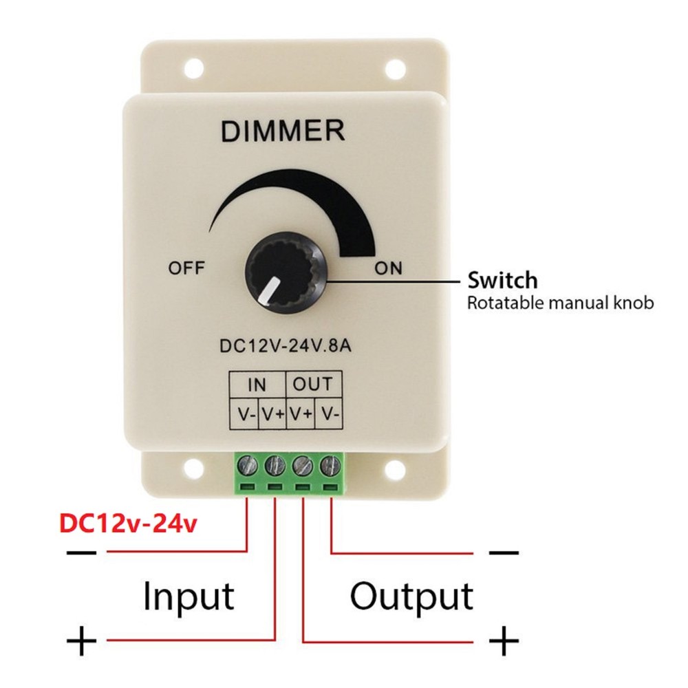 12V 24V LED Light Dimmer Switch 8A Voltage Regulator Adjustable Controller