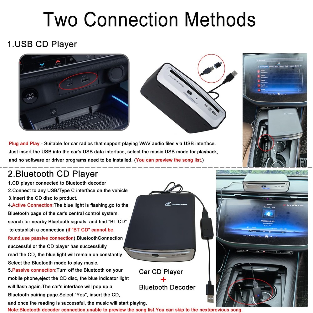 Portable CD Player for Car with Bluetooth and USB Connection,USB External Uni...