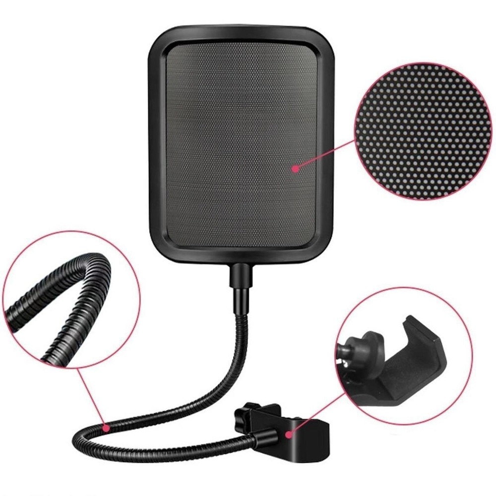 Mic Pops Filter Microphone Isolation Shield Handheld Mic Shield Curved Metal