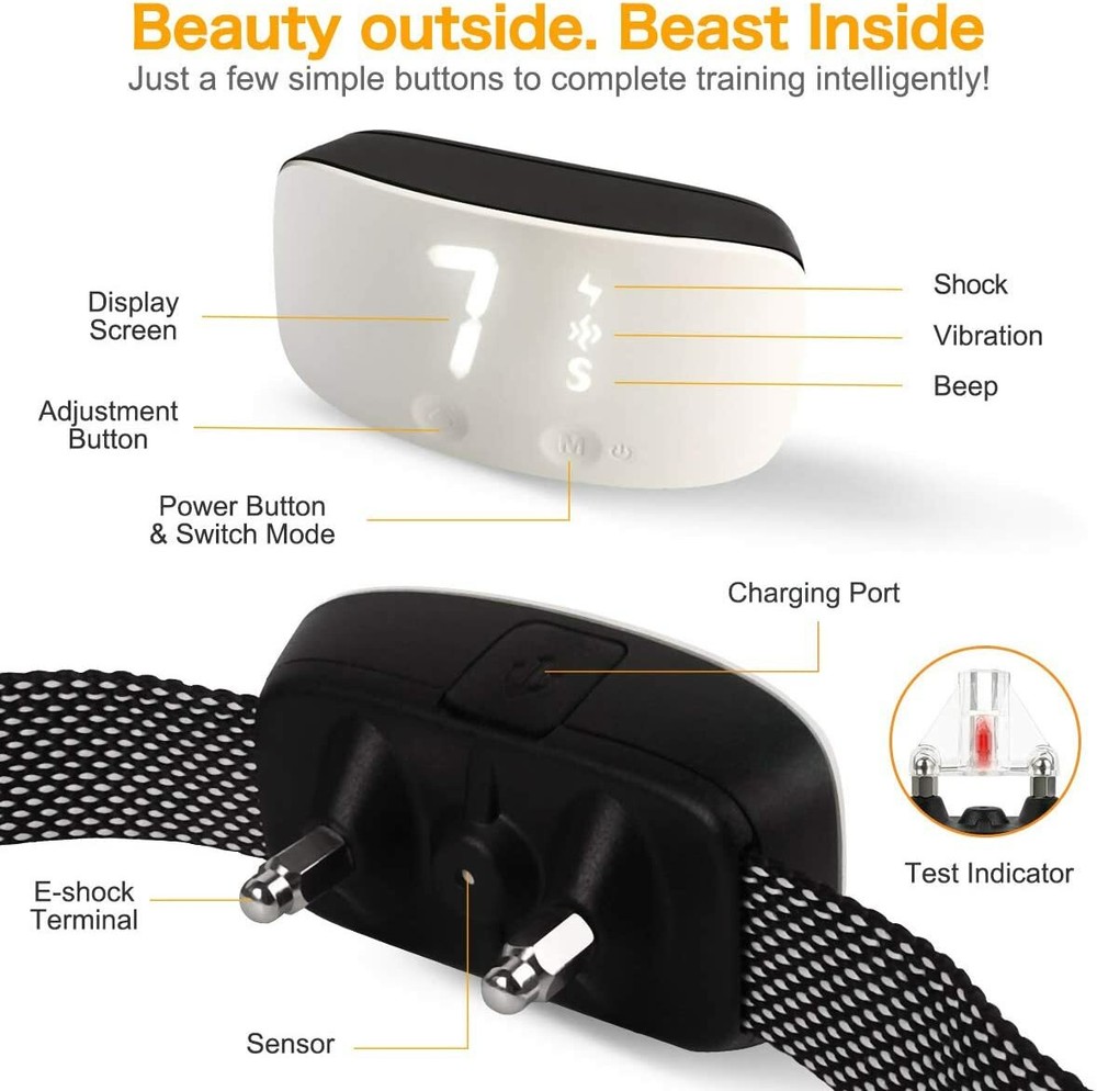 Bark Collar Dog Barking Control Training Collar No Bark Collar with 3 Training M