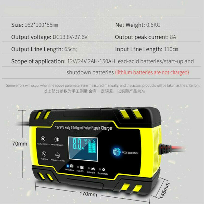 Motorcycle ATV Fully-Automatic Smart Charger Battery Maintainer Desulfator Tool