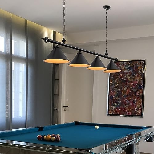 71in Billiard Pool Table Light with Pull Chain Switch on Pendant 4-Light Black