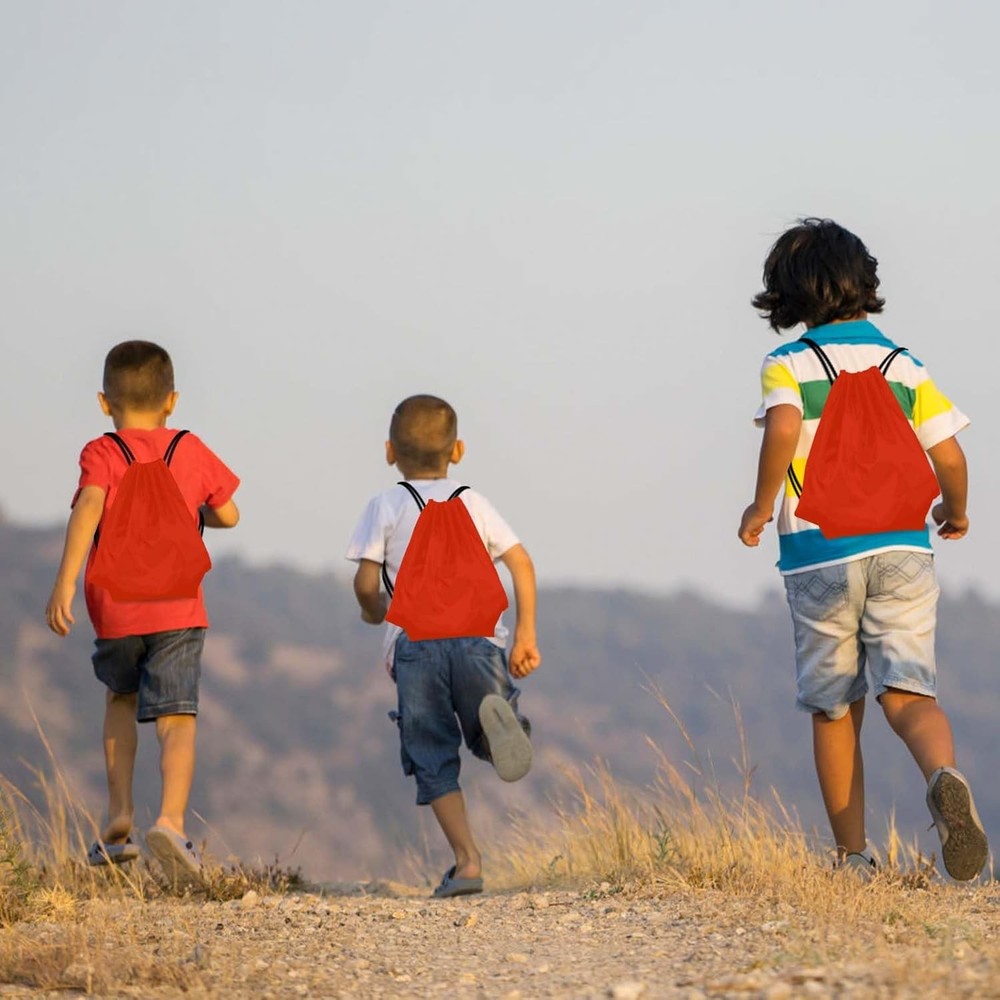 PLULON 6 Pcs Drawstring Bags Bulk Red Backpack String
