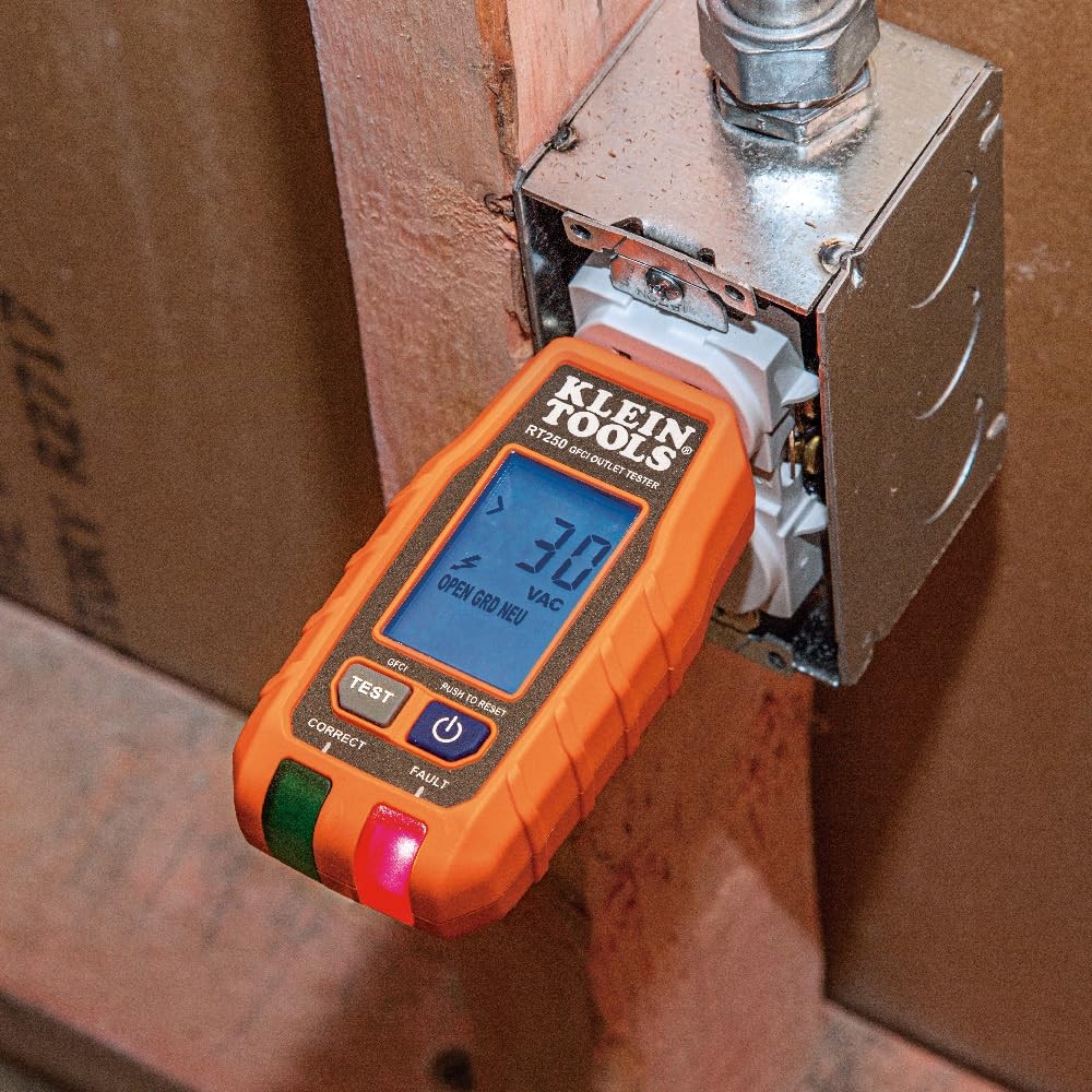 Klein Tools RT250 GFCI Outlet Tester with LCD Display, Electric Voltage Multi