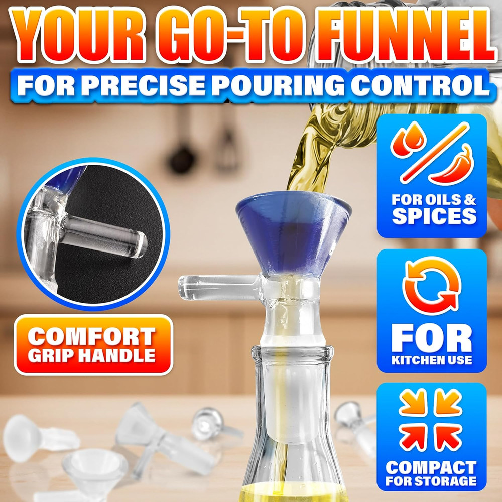 12-Pack 14Mm Glass Funnel with Handle – Ergonomic Handle for Kitchen & DIY Use,