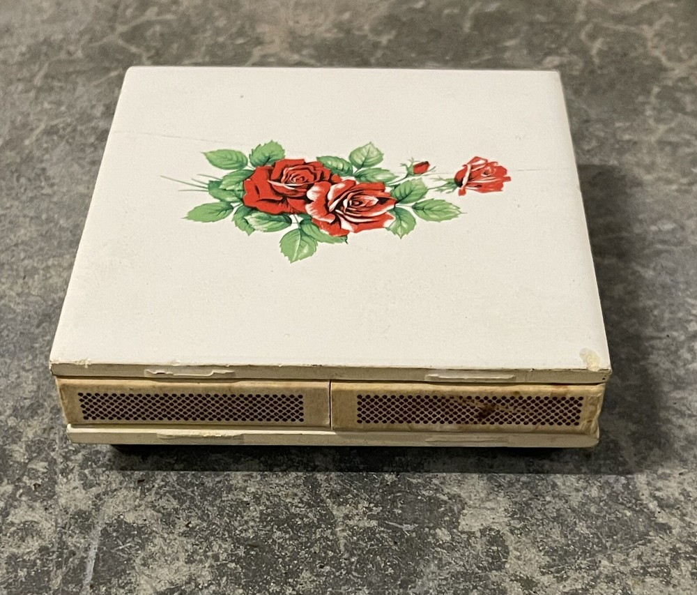 Vintage Square Roses Ceramic Tile Match Holder Box
