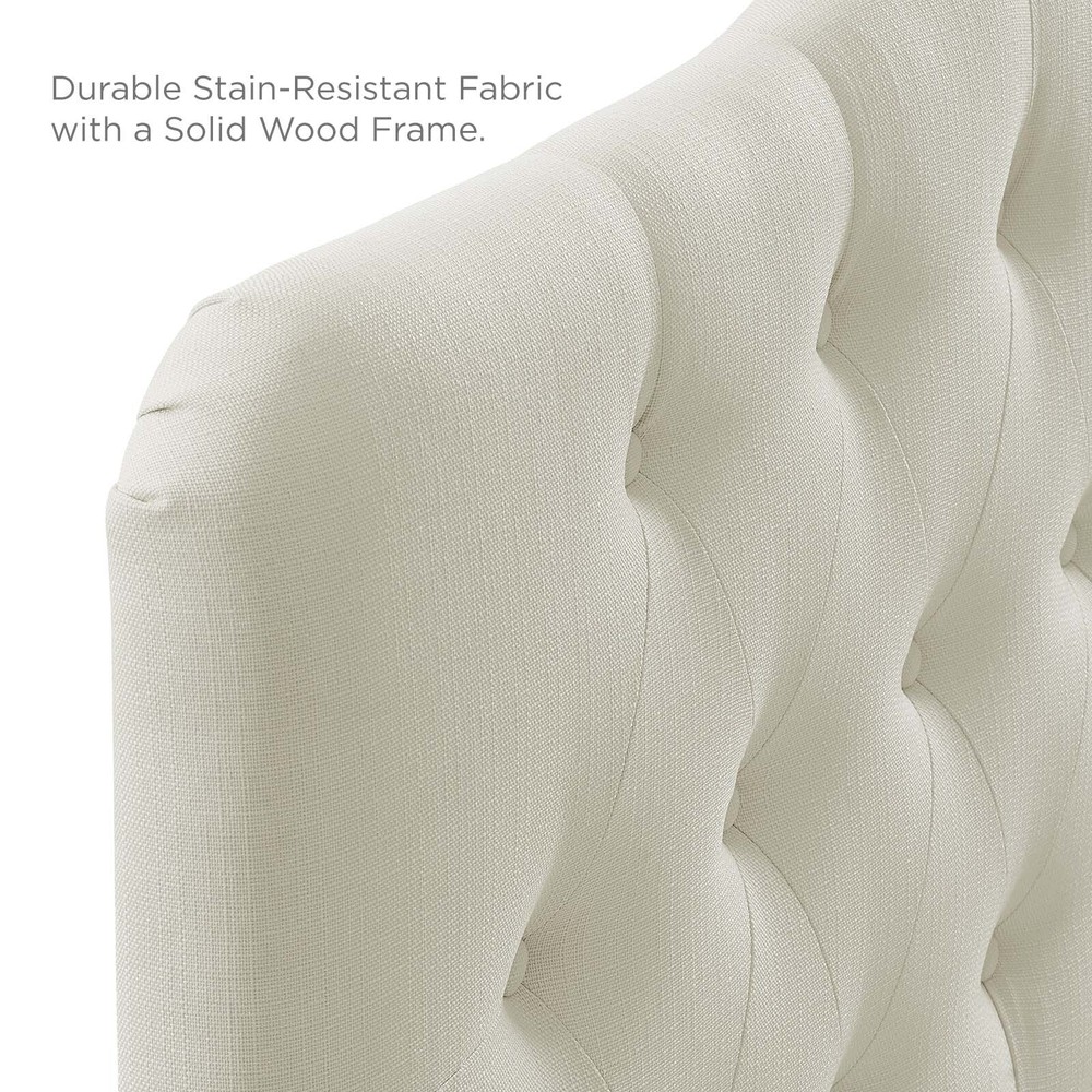 Modway Button Tufted Padded Upholstered Fabric Full Size Headboard in Ivory