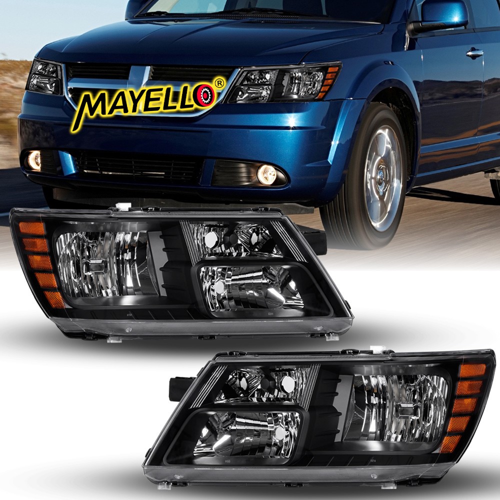For 2009-2020 Dodge Journey Black Headlights Assembly Left & Right Side Headlamp