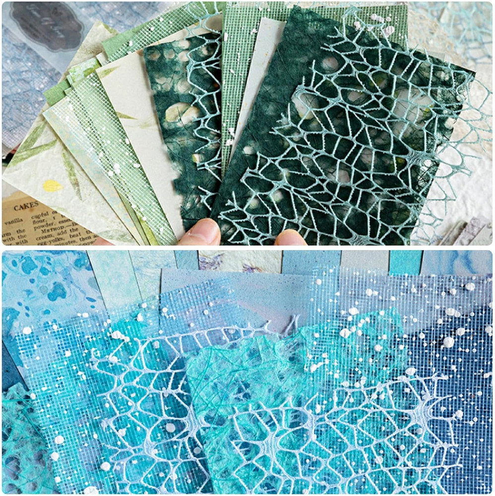 52 Sheets Textured Scrapbook Paper and Mesh Fabric Assorted Set, 2 Themes Mixed