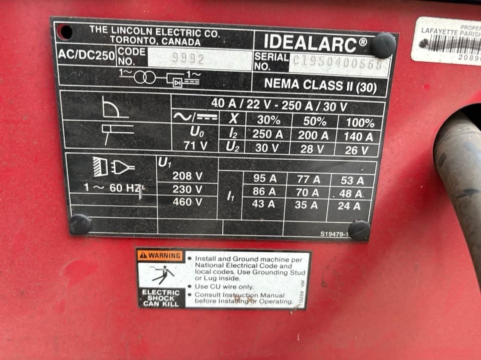 Lincoln IdealArc 250 Stick Welder Code 9992 AC/DC