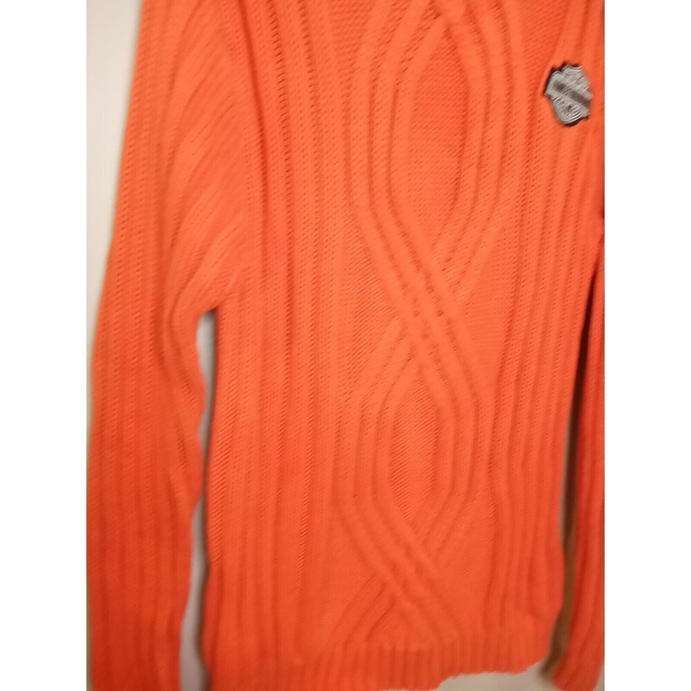 Harley Davidson Pull Over Sweater Mens Heavy Cable Knit Orange Small