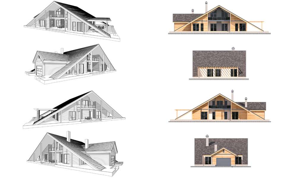 100’x54’ 4-Beds 4-Baths Charming A-Frame Architectural Build Plans PDF Download