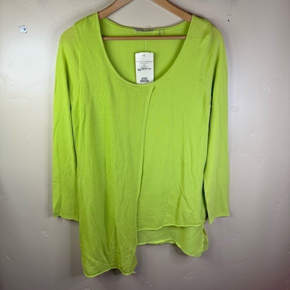 NWT Soft Surroundings Lime Green Chartreuse Sweater Crossover Front Oversized SM