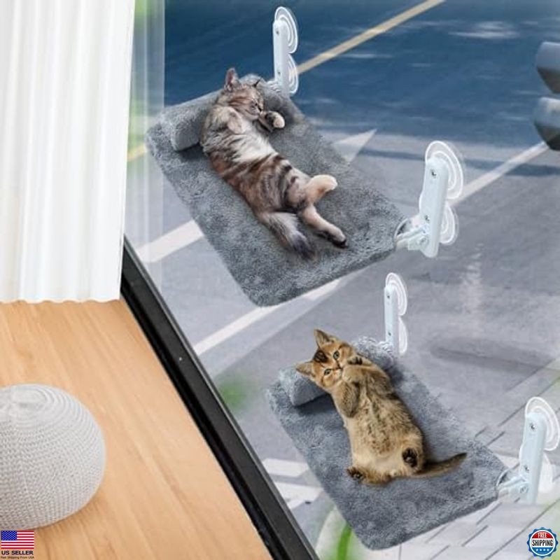 Cozy 2-Pack Cat Window Perch - Foldable Hammock Bed with Pillow & Sturdy Frame