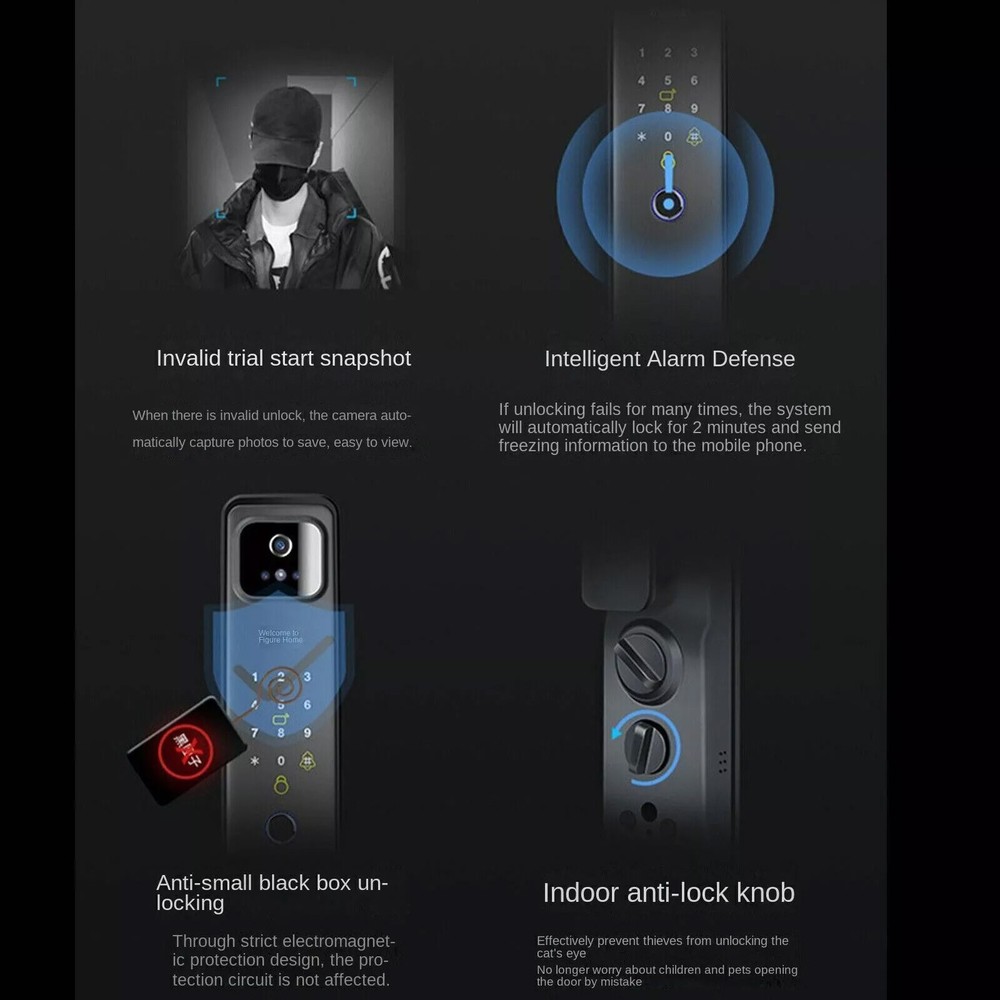Smart Door Lock,3D Face Recognition Camera FingerPrint Password Security Lockg