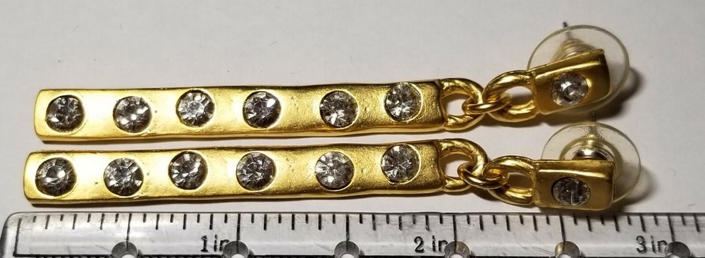 Long Brushed Goldtone Crystal Earrings