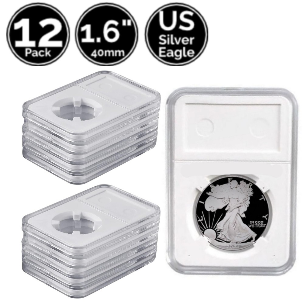 12 Pack 40mm Slab Coin Holder For US Silver Eagle w/ Flexible Variation Options