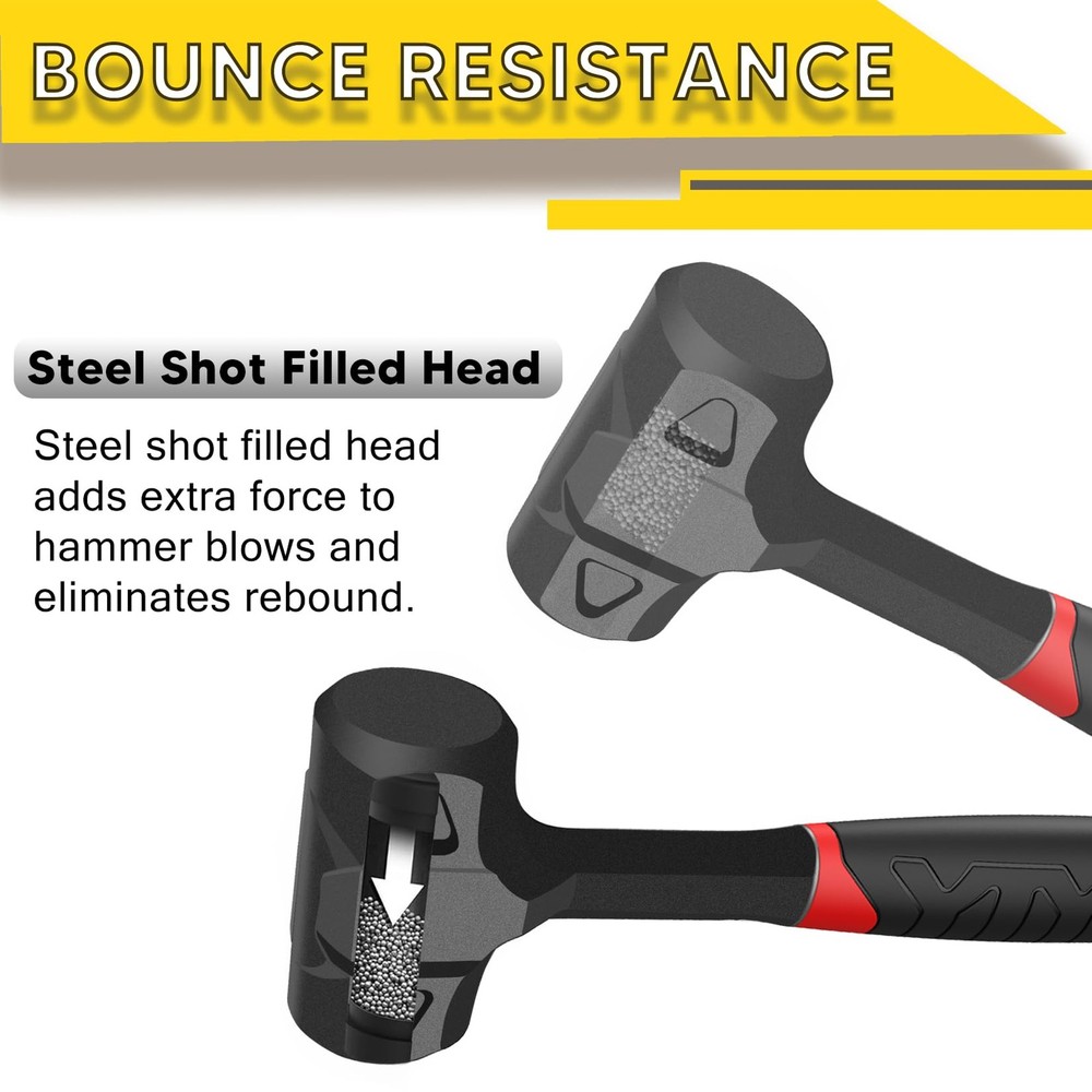 YIYITOOLS 2LB (32oz) Dead Blow Hammer, Heavy Duty Black