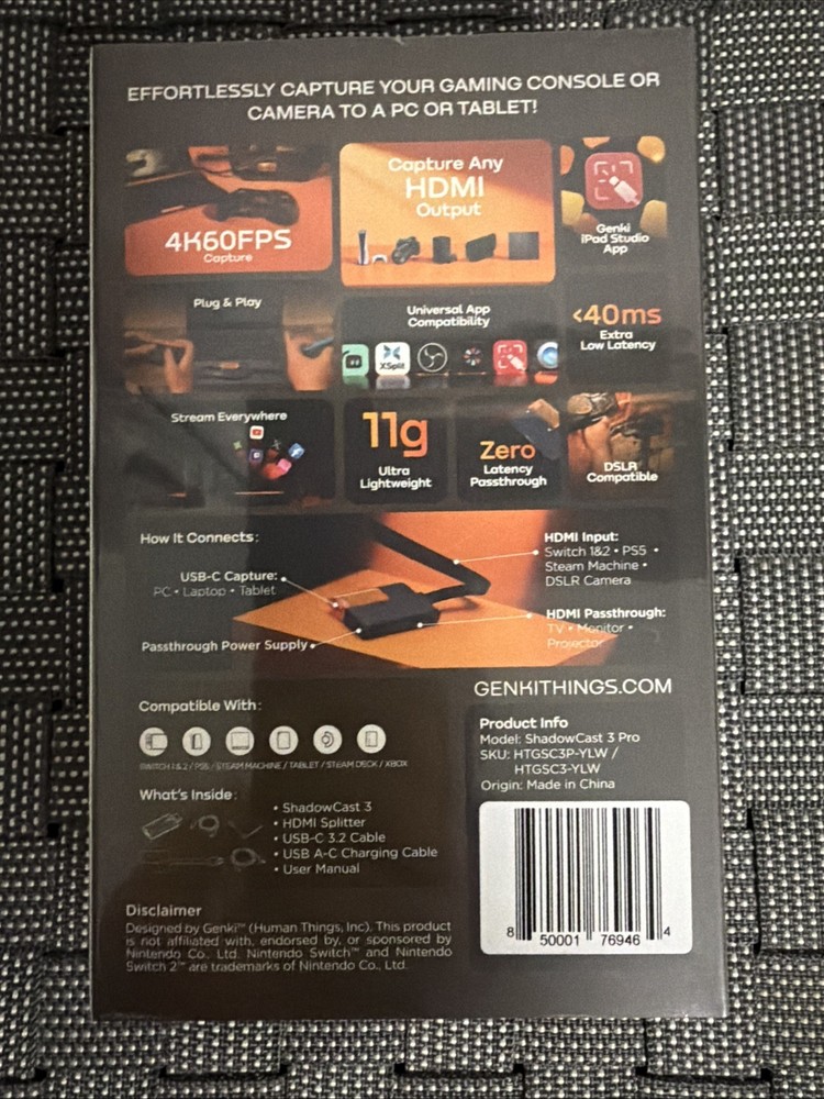 Genki ShadowCast 3 Pro: Capture Card - PS5 XBOX SWITCH NEW Sealed