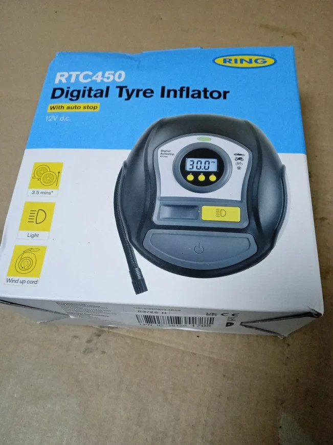 Ring Tyreinflate 450 Digital Tyre Inflator Air Compressor Auto Stop Function