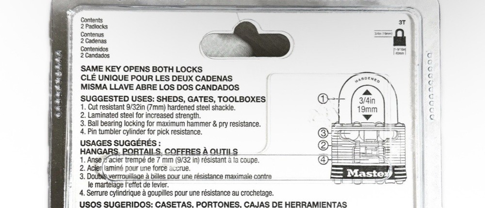 Master Lock 1.65-in Wide Laminated Padlocks 2pk With 3/4 Inch Loop. Keyed Alike.