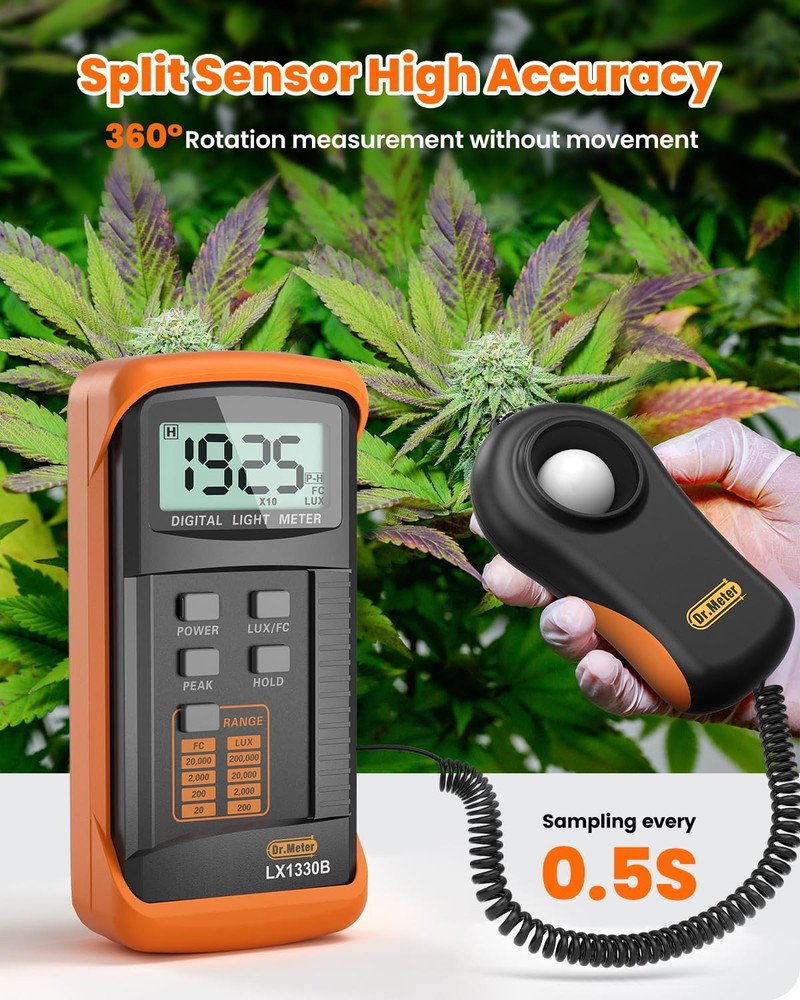 Dr.meter LX1330B Digital Illuminance Light Meter, 0200,000 Measurement Range ...