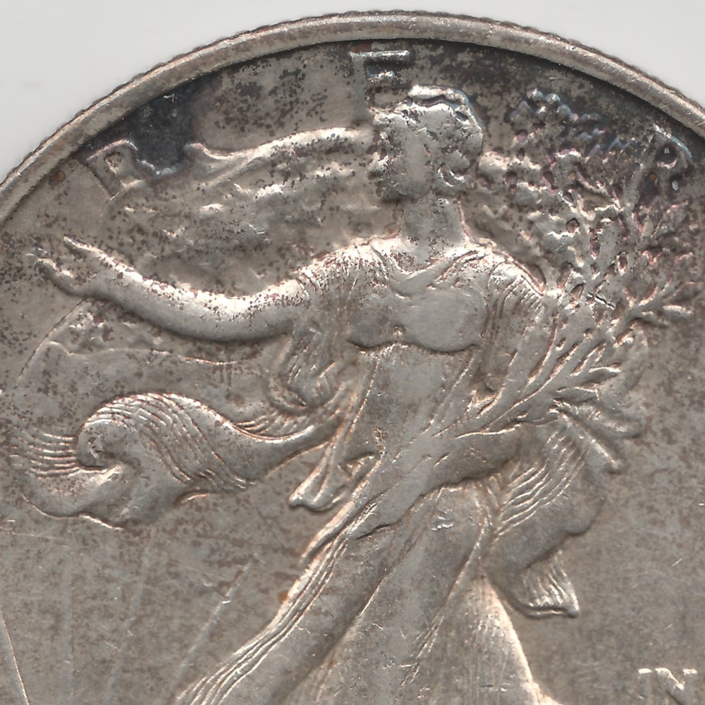 1929 S Walking Liberty Half Dollar, AU, toned