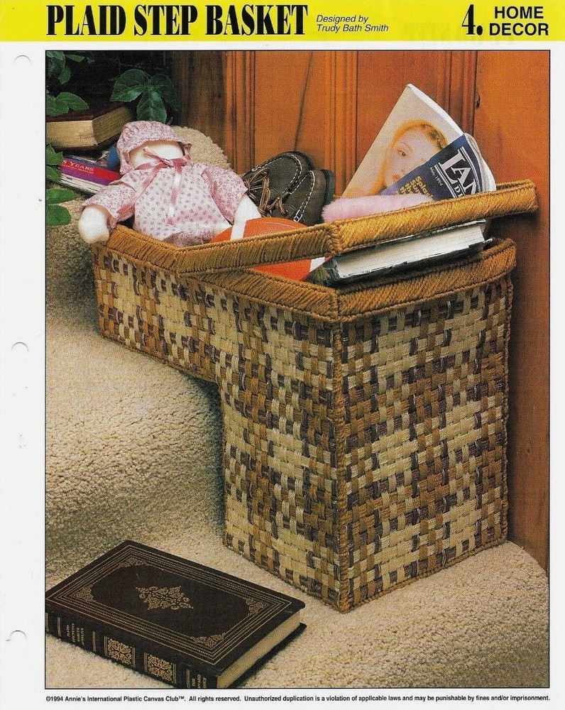 NEW PLAID STEP BASKET HOME DECOR ANNIE'S PLASTIC CANVAS PATTERN INSTRUCTIONS