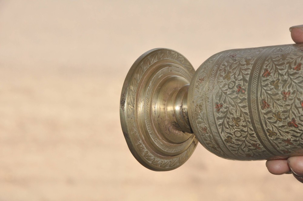 Vintage Brass Unique Shape Solid Lacquer Engraved Handcrafted Flower Vase/Pot