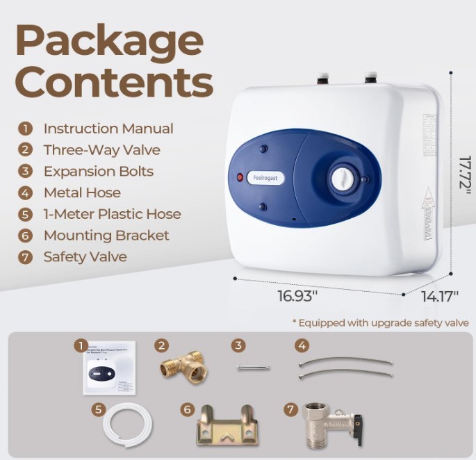 Electric Instant Hot Tank Water Heater - 8 Gallon for RV, Kitchen, or Food Truck